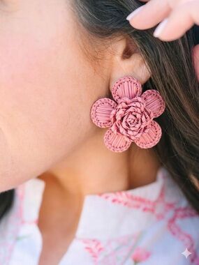 PERIWINKLE FLOWER EARRINGS  earrings Straw Unique Pink Natural orange